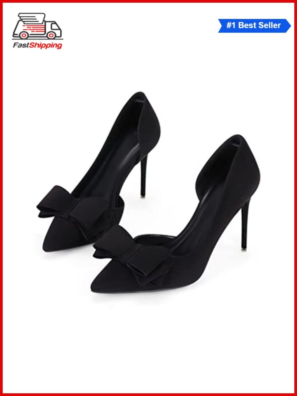 ✨Coutgo Faux Leather Stiletto Heel Pointed Toe Bow Wedding Pumps